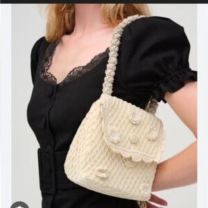 Cream 3D crochet flower clutch  Bohemian fairy Shoulder bag  handbag embroidered